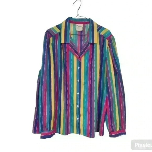 Donnkenny Women's XL Vintage 80s/90s Striped Vibrant Button Up Long sleeve. - Picture 1 of 6